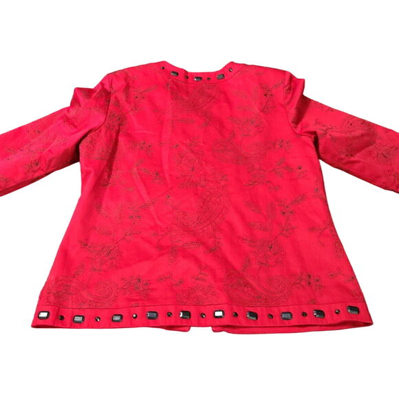 Joni B Womens Blazer Multicolor Size Medium Cotton Blend Stretch Beaded - Picture 2 of 12